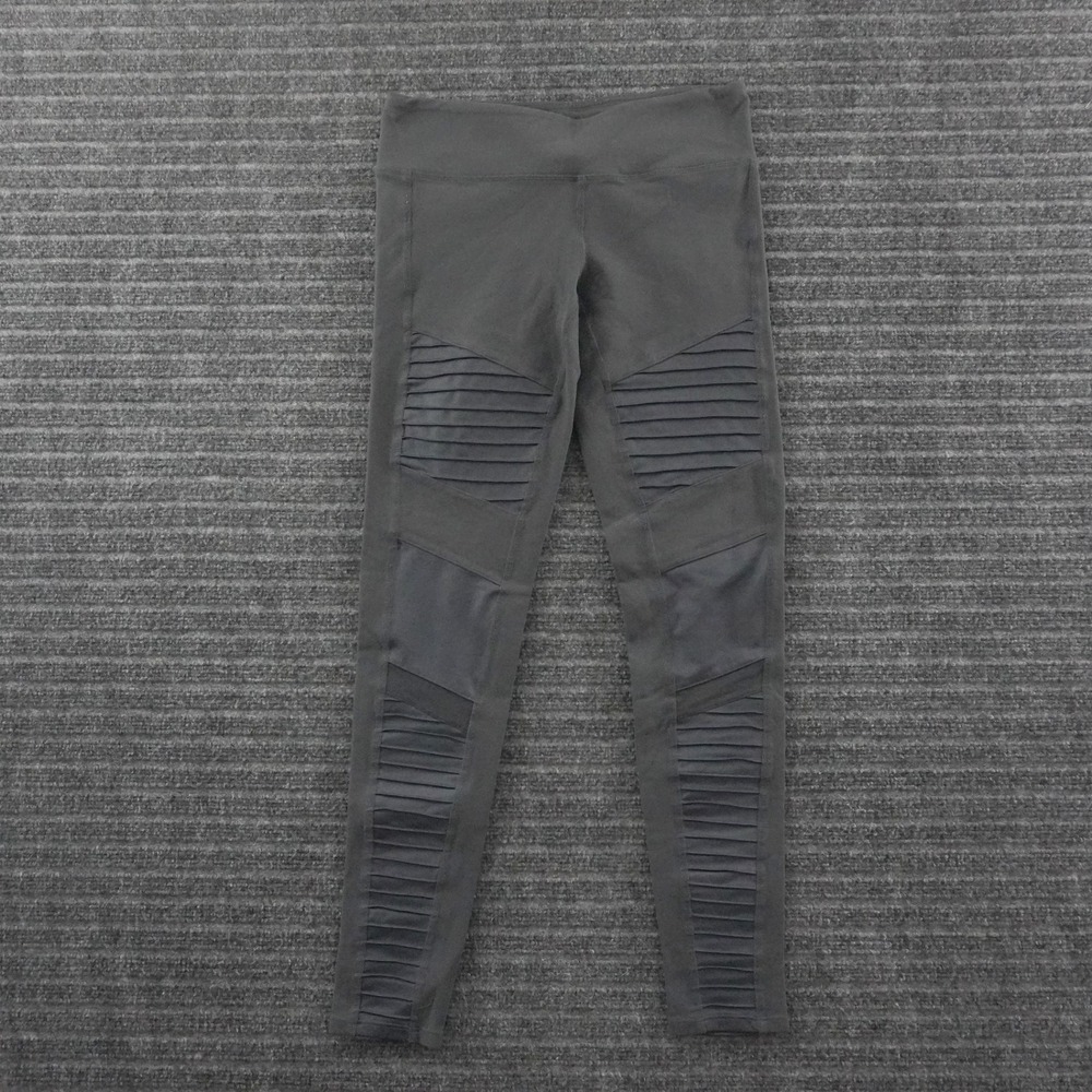 Alo Yoga Moto Leggings Women Size M Gray Quilted Mesh Panel Activewear